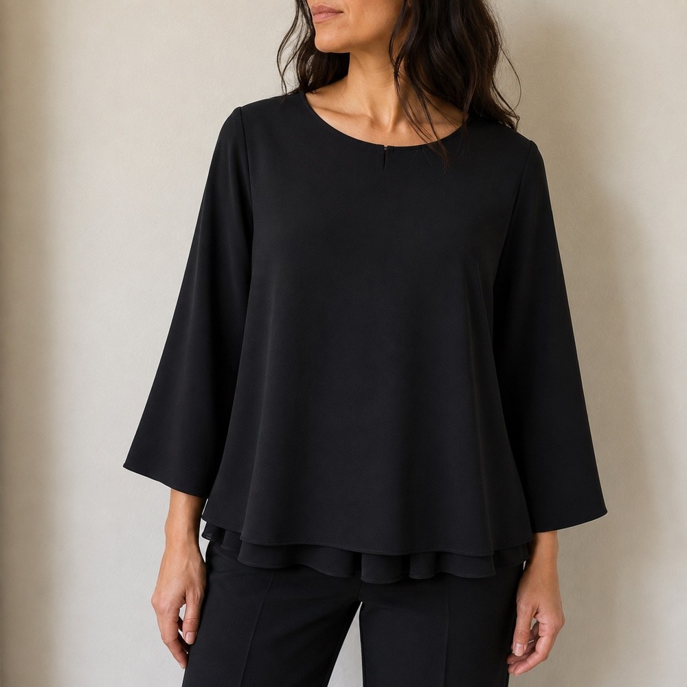 Emporio Armani Black Pleated Front Blouse Swing Top Size 44 or US 8 Minimalist
